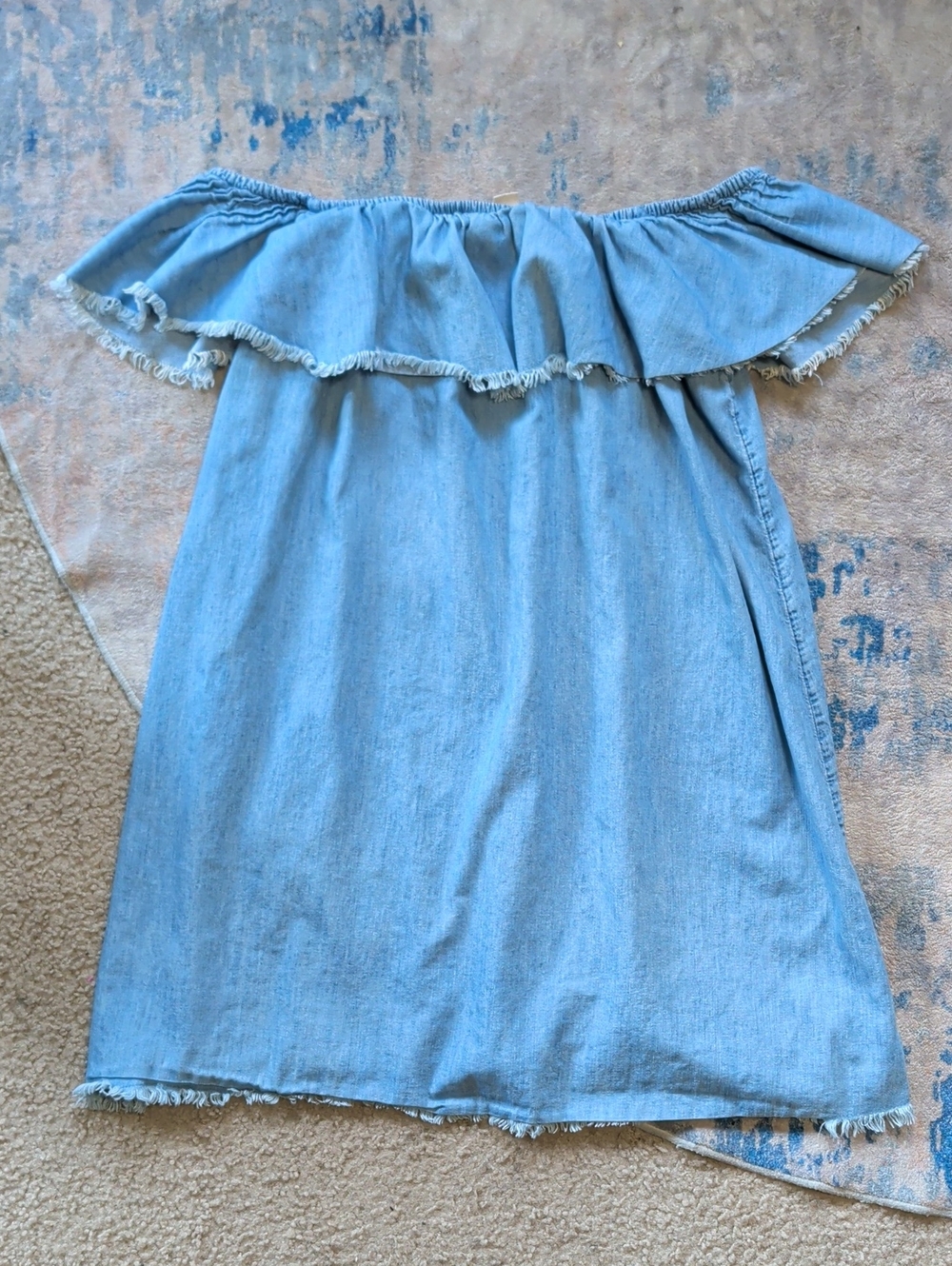 Mossimo Supply Co. Light Blue Off-Shoulder Ruffle Denim Dress Women's Small